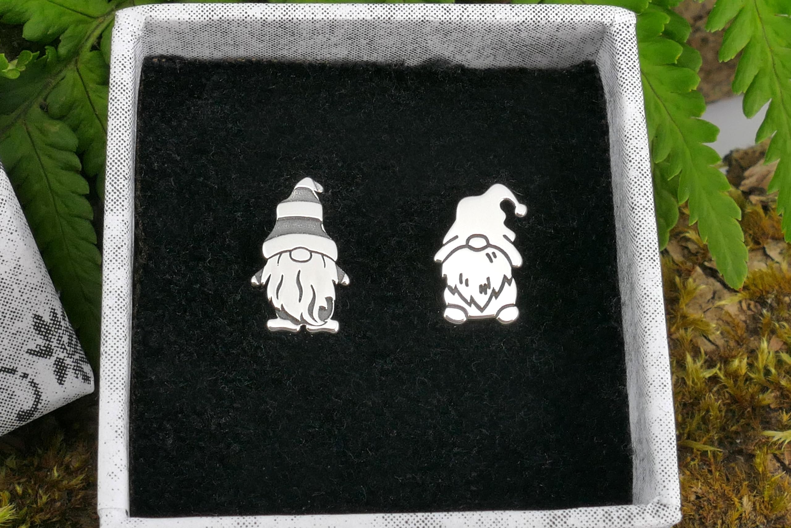 Garden gnome sterling silver stud earrings, lucky charm gonk