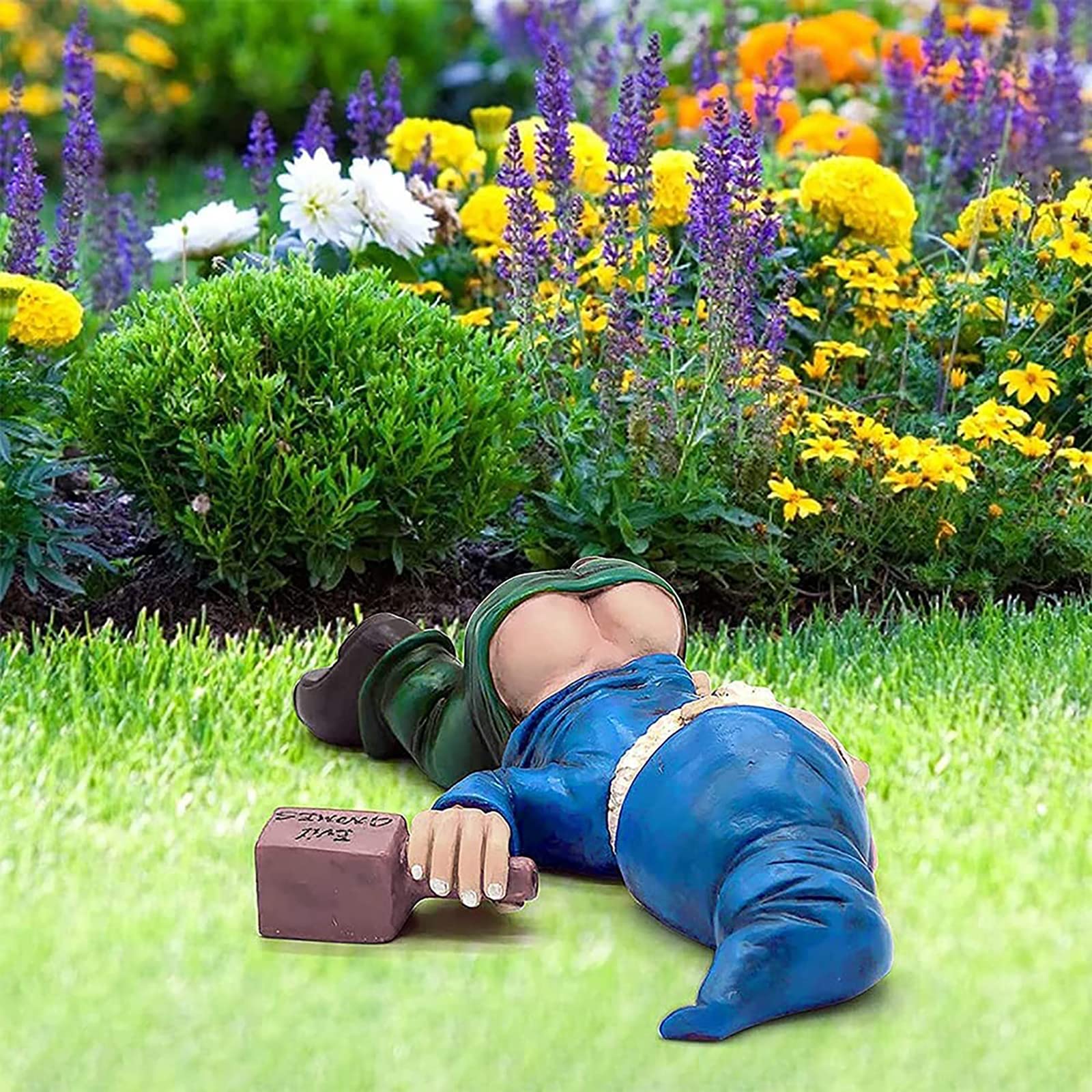 6.3'' Funny Drunk Garden Gnomes Outdoor Decorations Naughty Yard Dwarf Statues Inappropriate Knomes Sculpture Figurines for Indoor Outside Patio Lawn Porch Landscape Gift (Drunk Gnome Blue)
