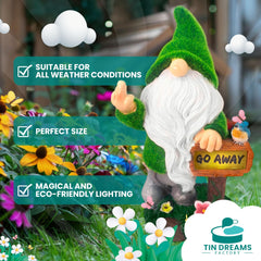 TIN DREAMS FACTORY | "Go Away Solar Rechargeable Garden Gnome - Fun Outdoor Decoration for Garden and Patio - Dwarfs - Resin Figures - Original Home Ornaments