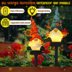 Rossesay - Set of 2 Solar Gnome Lights, Outdoor Pathway Decor, Decorative Stakes for Garden, Home, LED Landscape Lighting for Lawn, Walkway, Yard,