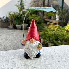 WSHMZYHOME Garden Gnome with Red Hat and Leaf Umbrella, Decorative Outdoor Statue, White Beard
