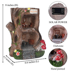 BEXLEYBAY Solar Light Gnome Fairy House Outdoor Statues, Big Size Elf Miniature Buildings Sculptures for Garden Patio Lawn Path Decorations, 8" Tall