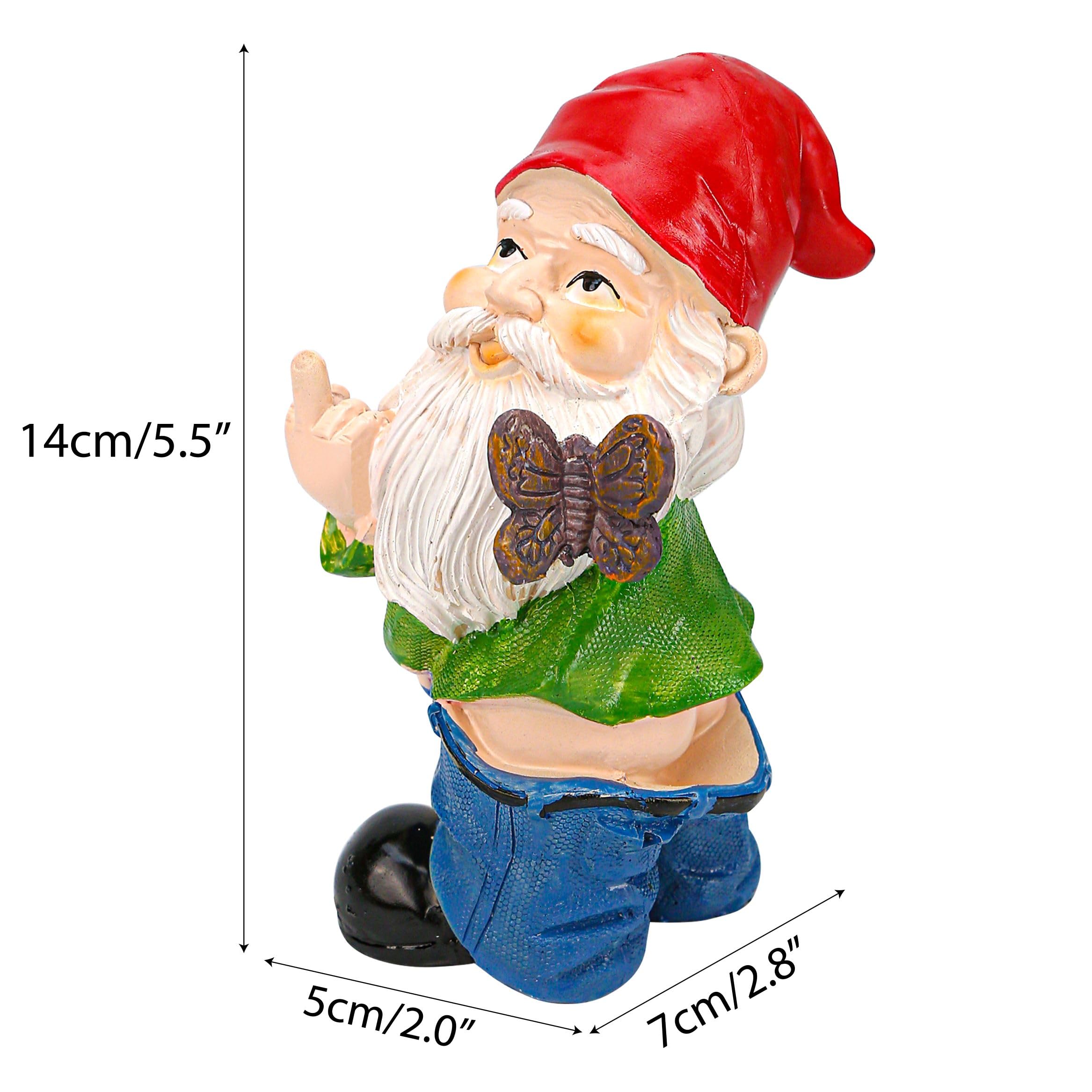 Naughty Middle Finger Gnome, 5.5 inch Tall Funny Resin Garden Gnomes, Mini Pants Down Naked Gnomes for Outdoor Lawn House Decor Statues
