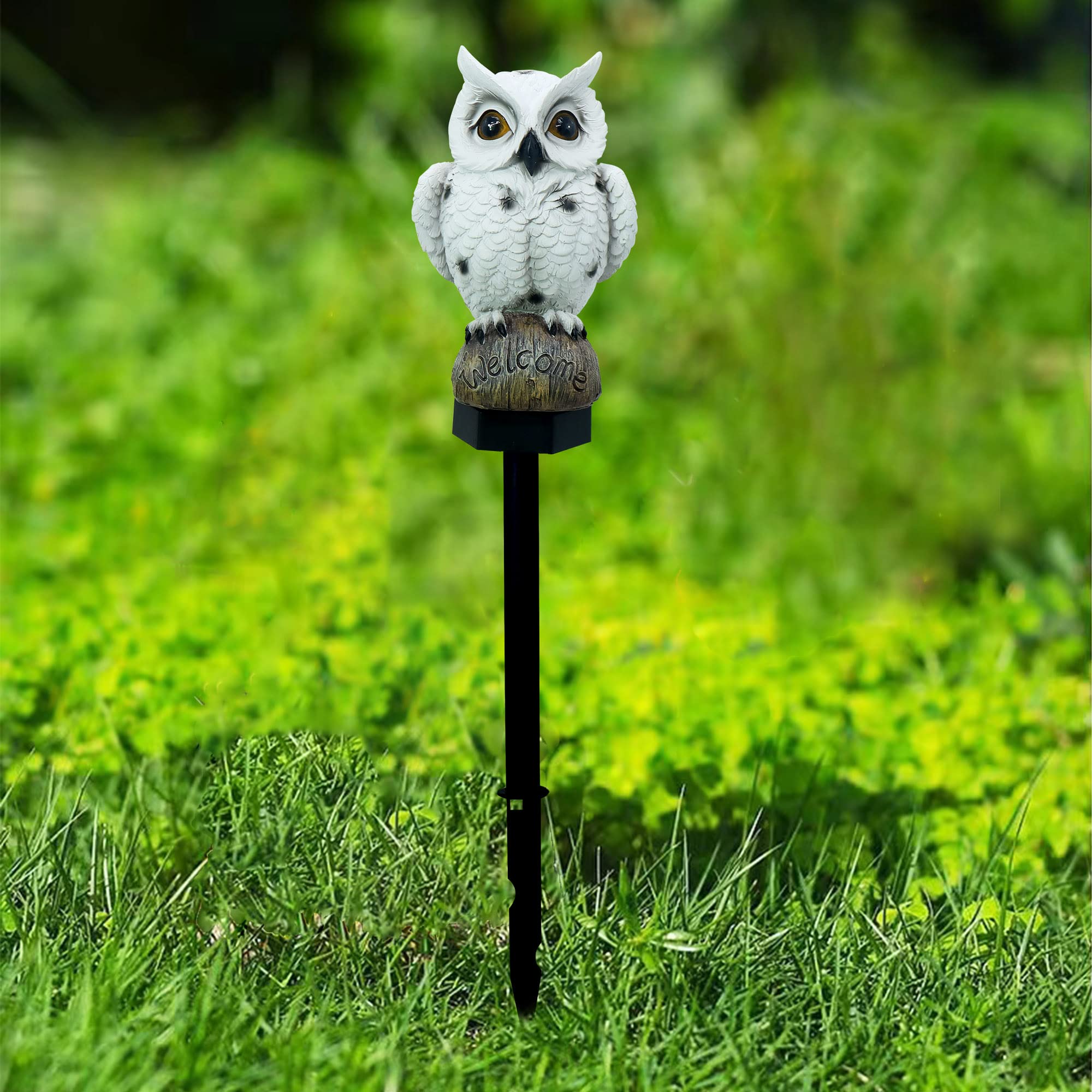 Owl Solar Garden Stake Lights, 2 Pack Owl Outdoor Path Solar Powered Owl Stake Lights for Walkway Yard Lawn Landscape Lighting (White&Brown)