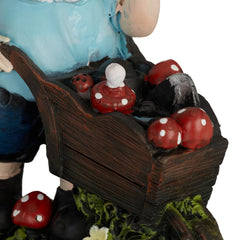 Relaxdays Garden Gnome with Toadstools, Weather & Frostproof, 14.5 x 10.5 x 7 cm, Figurine, Polyresin, Multicoloured