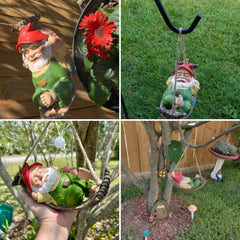 TERESA'S COLLECTIONS Cute Garden Gnomes Decorations for Yard Hanging Statues Outdoor Gifts, Sleepy Gnome in Swing Leaf Hammock Resin Tree Ornaments Figurines for Stump Branch Lawn Patio Decor, 7.4"