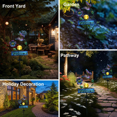 LOVERUIS Solar Lights Outdoor Garden Butterfly Welcome Sign with Cracker Ball Waterproof Butterflies Garden Ornament Gift for Mom Wife