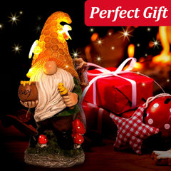 VChymm Flocked Garden Gnome Statue with Solar LED Light, Large Funny Fairy Gnomes Figurines with Solar Lantern, Outdoor Fall Decorations for Yard Lawn