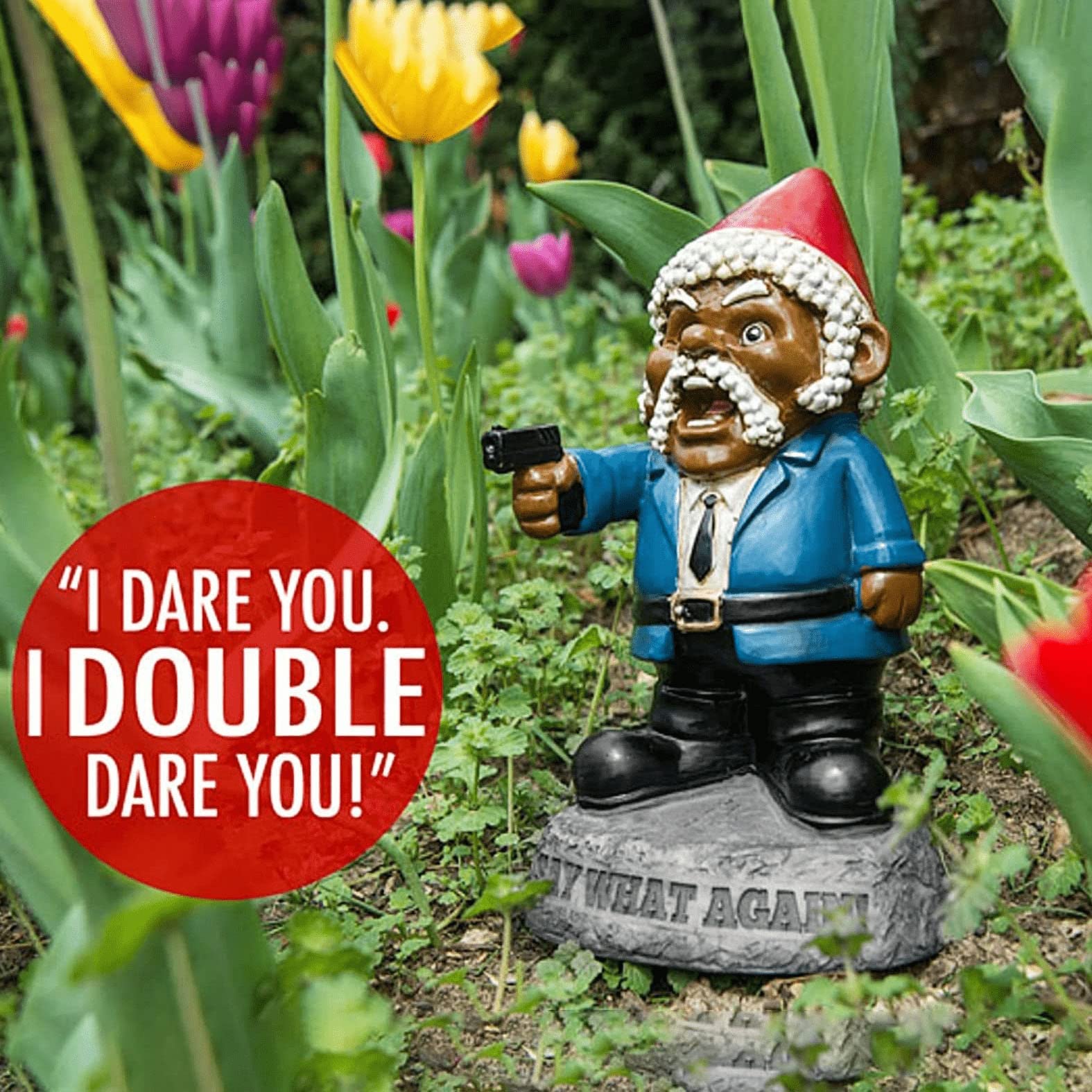 HAIFENGDA Say What Again Angry Garden Gnome, Funny Gnome with a Weapon Resin Ornaments, 9" War Gnome Outdoor Garden Statues for Indoor/Outdoor/Lawn/Yard Art Decorations