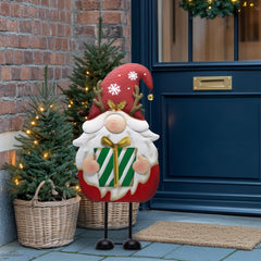 TERESA'S COLLECTIONS Large Standing Santa Gonks, 61cm Outdoor Christmas Decorations, Metal Gnome Ornaments for Home, Pathway, Porch, Red