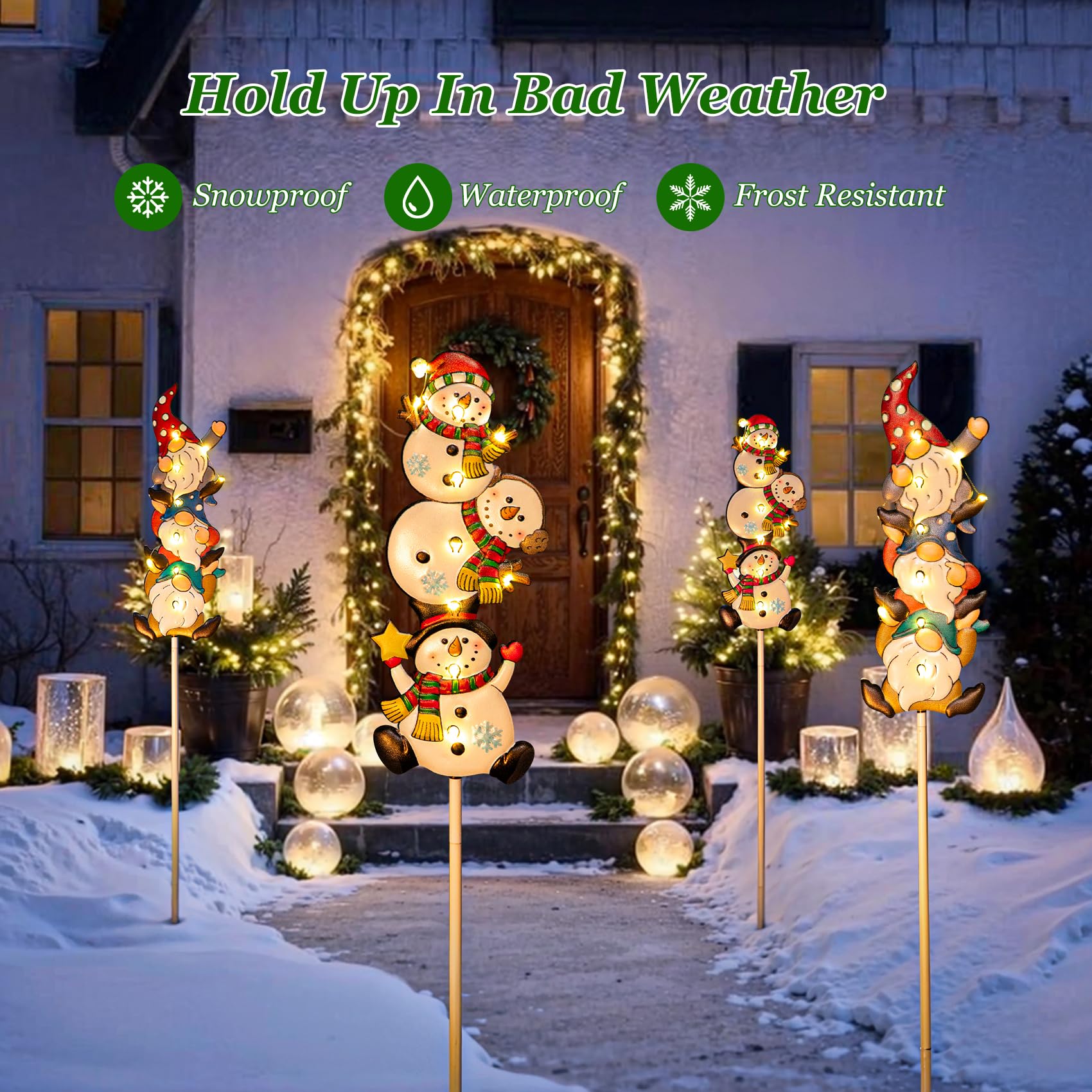 Homeimpro Christmas Solar Outside Decorations Holiday Lights Yard Garden Gnomes Snowman Pathway Stake Lights with 18 LED Waterproof Lawn Outdoor Xmas Gifts for Mom Women (2Pack)