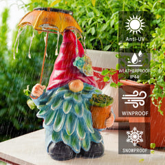 Teaeeno Garden Gnome Statue Decor,Yard Gnomes with Solar LED Umbrella,Solar Lawn Ornaments,Dwarf Sculpture for Outside Patio Porch Lawn Decoration,Waterproof Gnome Statue with Solar Lights for Patio