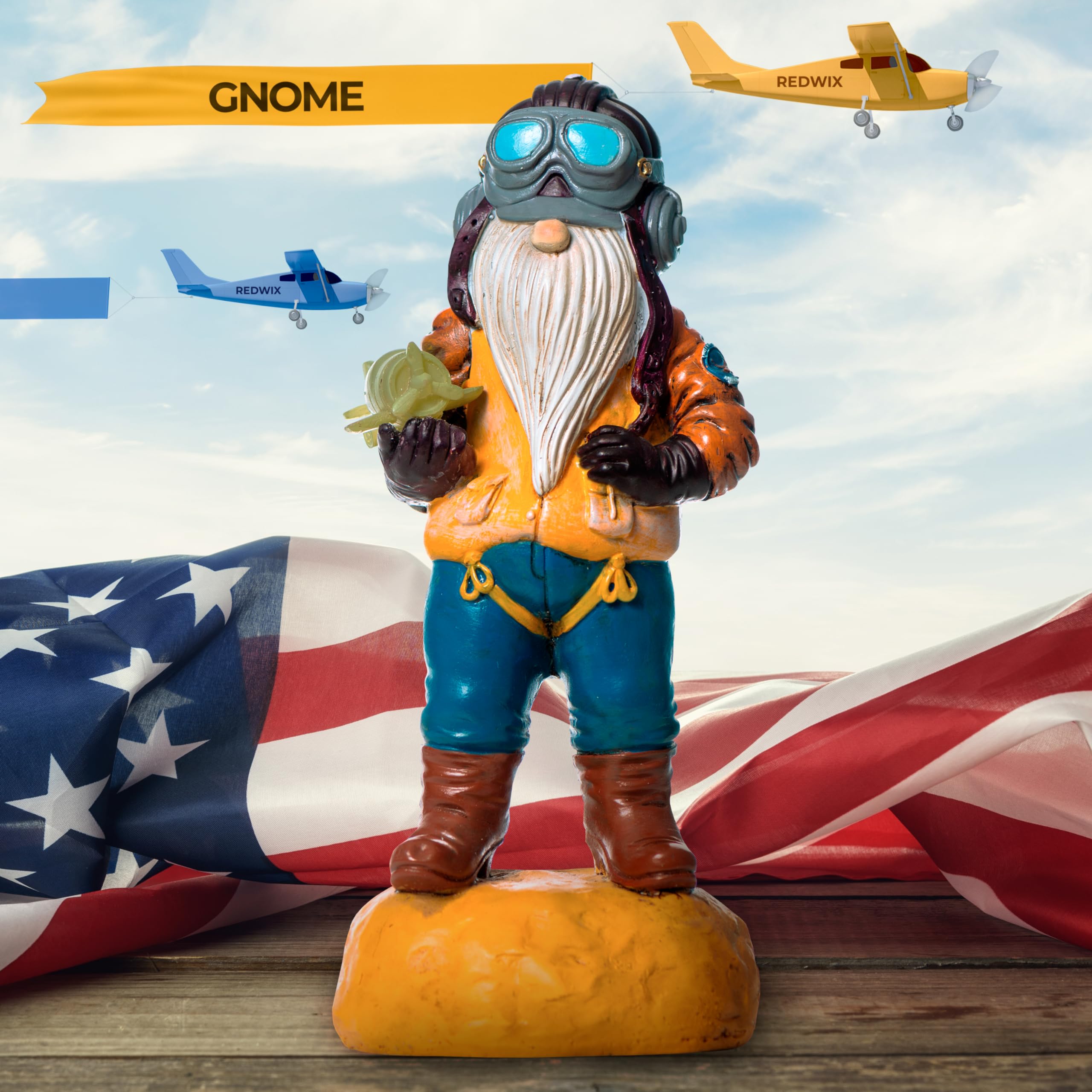 Redwix Pilot Garden Gnome 11.1" x 4.7", Funny Gnome Airplane Yard Decorations Outdoor, Pilot Gifts, Aviation Decor