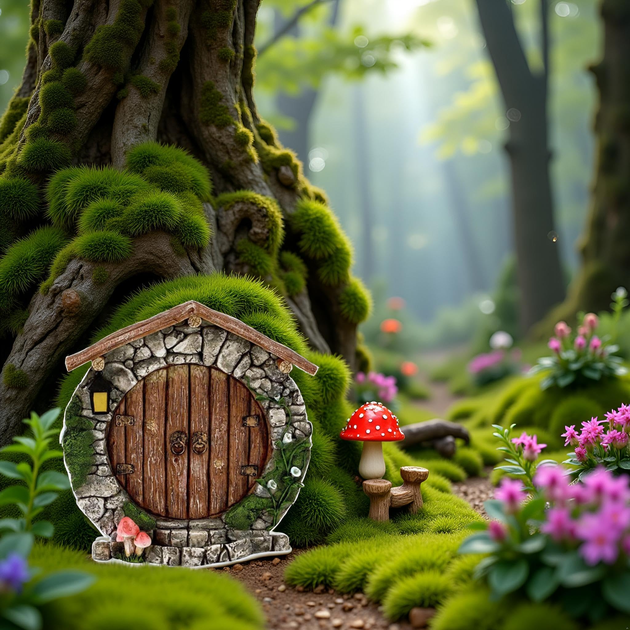 Fairy Garden Doors and Windows for Trees Miniature Fairy Gnome,Sculptures and Statues Wall and Trees Outdoor Wooden Doors and Windows in The Yard Garden Trees Garden Garden Sculptures and Statues