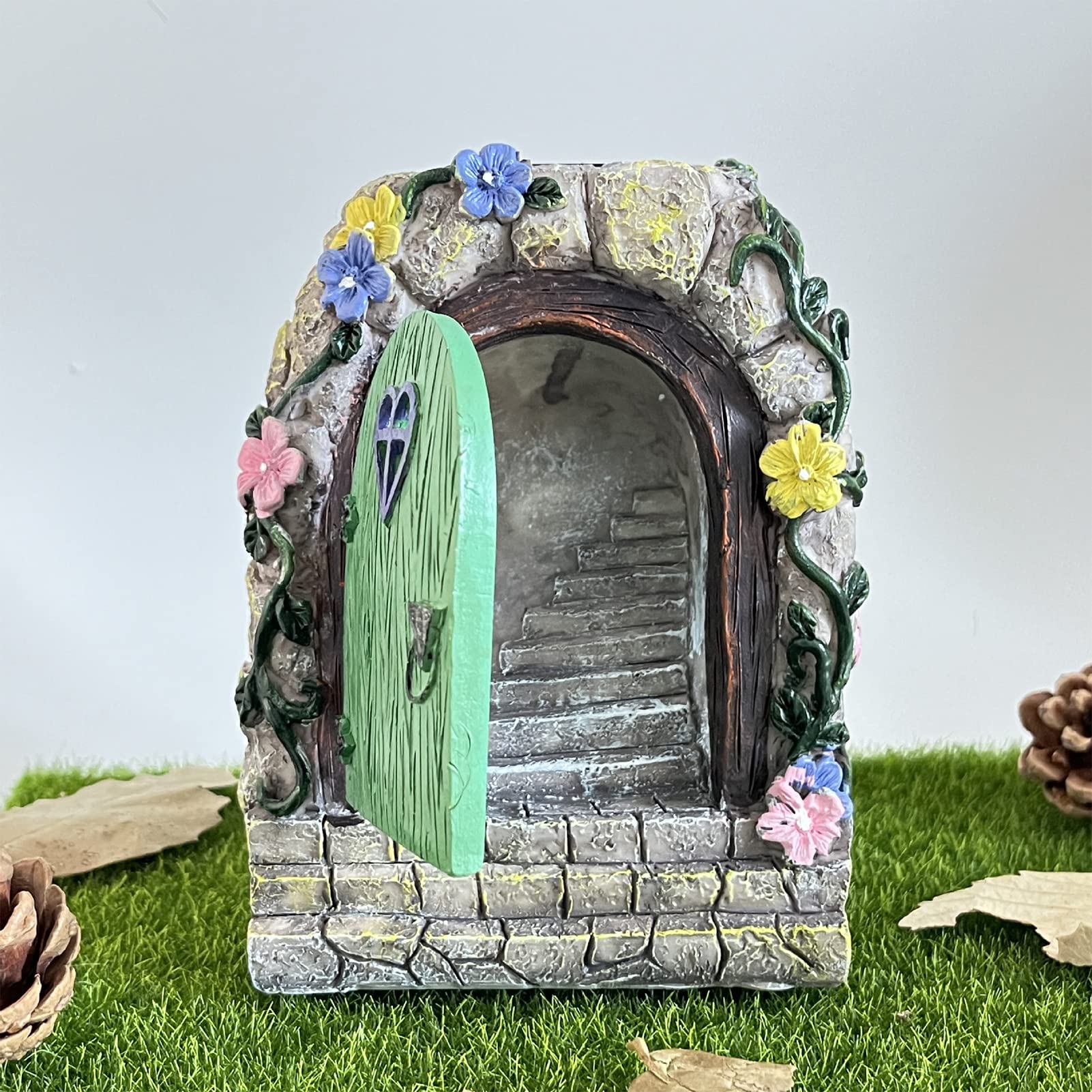 Jauhmui Fairy Garden Door - Glow in the Dark Miniature Tree Trunk, Retro & Mystical Elf Door, Solar Lights Statues, Garden Trees Decoration