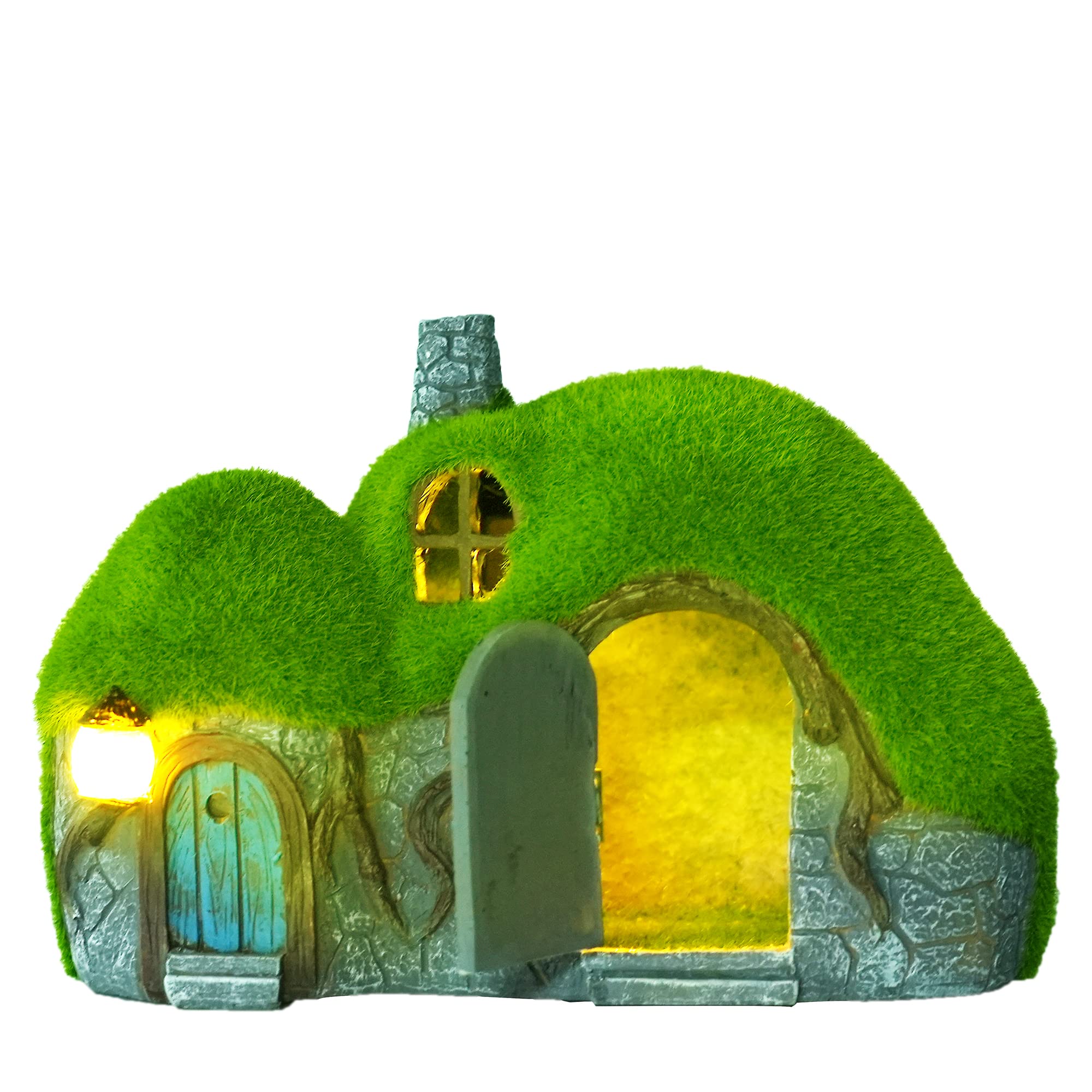 Darkdec Garden Statues Outdoor Decor - Fairy House with Waterproof Solar Lights Resin Figurines for Yard Lawn Porch Outside Ornament or Garden Gift