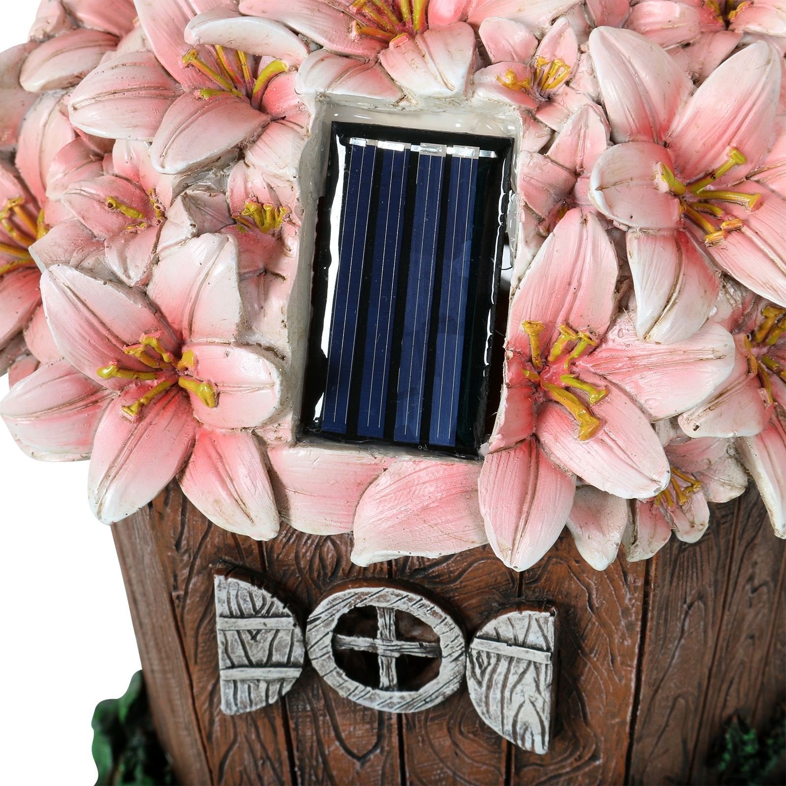 Azuma Garden Ornament Solar Powered Light Resin Decoration Flower House Pink Building Patio Outdoor Novelty LED