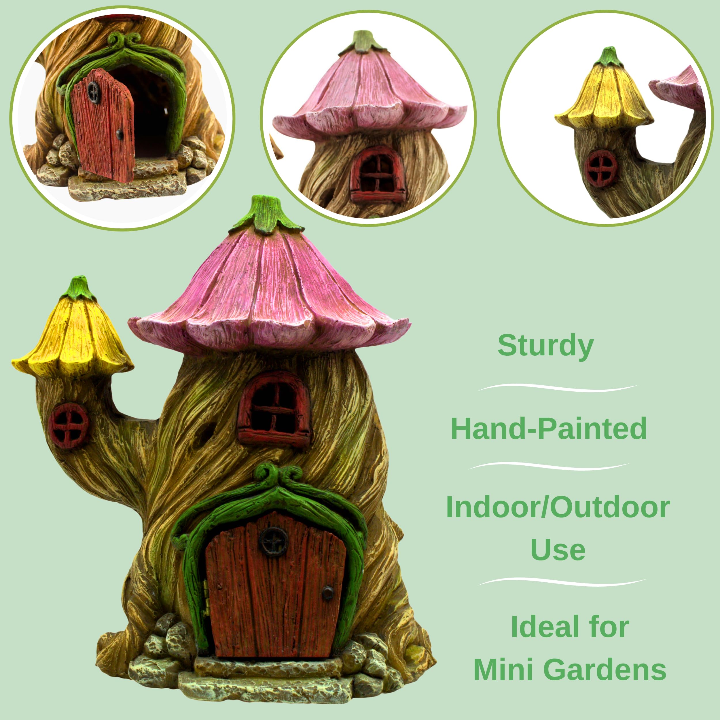PRETMANNS Fairy Garden House Kit, with Accessories Figurines & Sign – House & Fairies for an Outdoor Miniature Garden – Door can open wide - 4 Pieces
