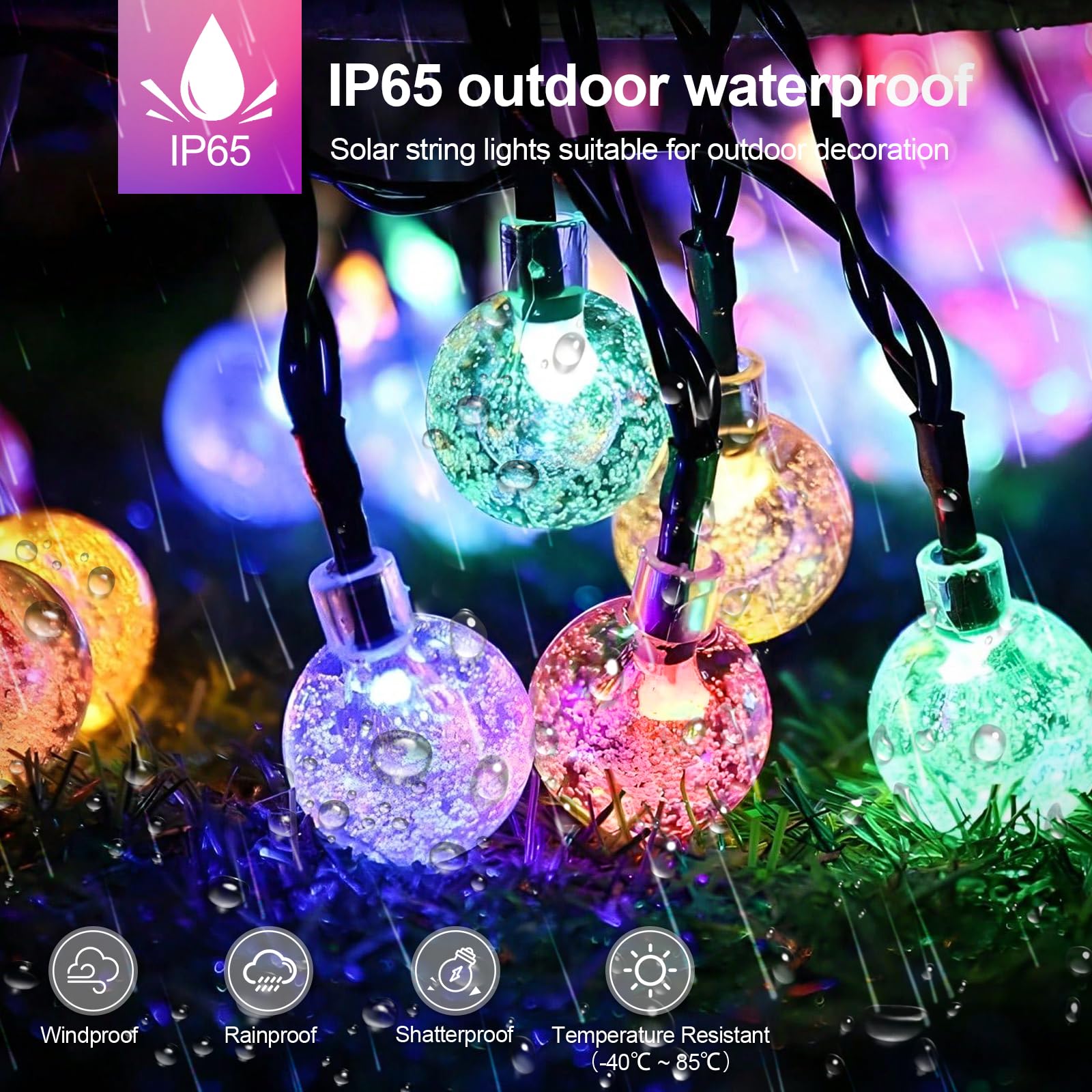 STANBOW Solar String Lights - 30FT/9M, 60 LED, Waterproof, Crystal Ball Lights With 8 Modes, Multicoloured, Decorative for Home, Yard, Patio, Party, Wedding