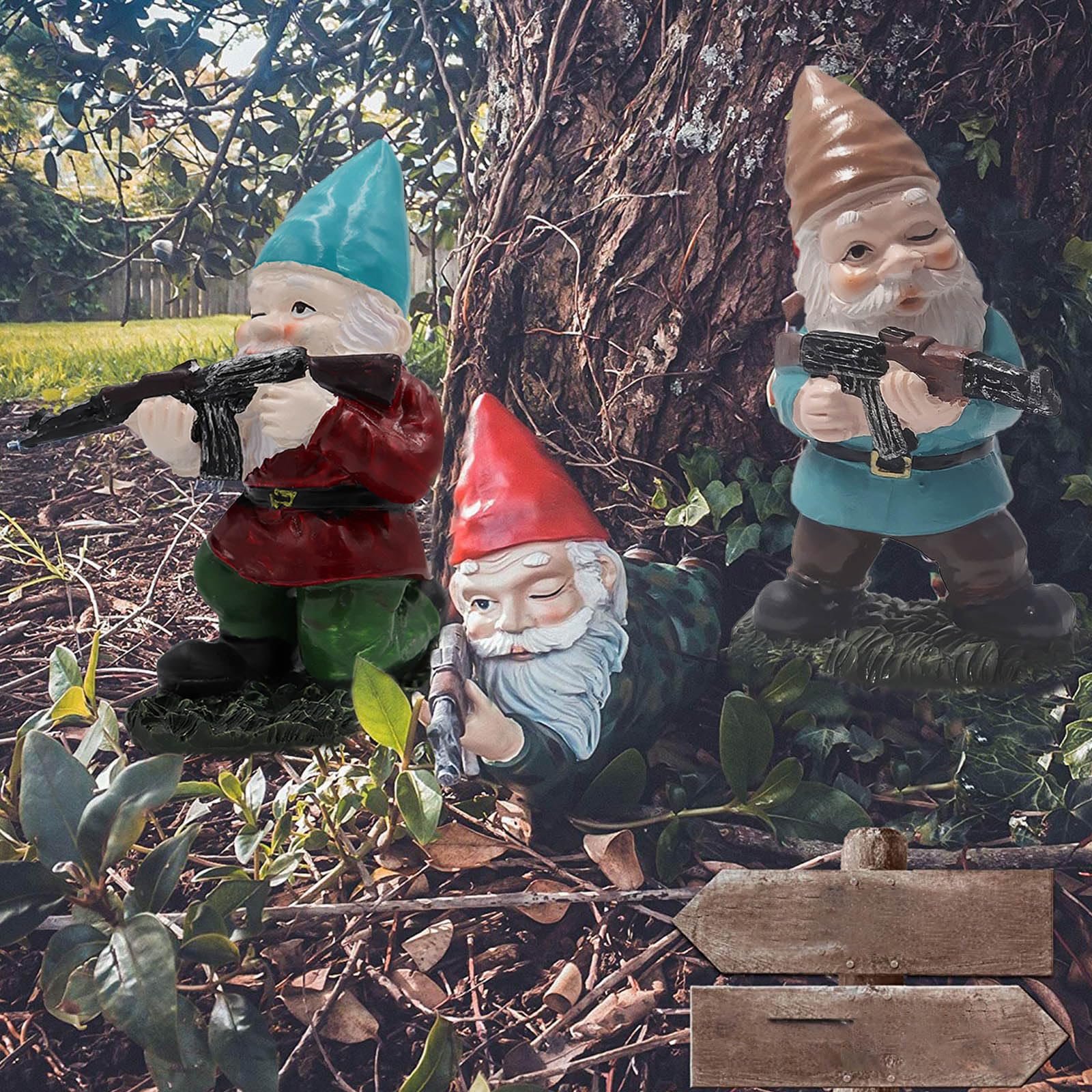 3PCS Garden Gnomes with Gun, Gnome Soldiers Military Army Garden Gnome, Tactical Statue for Indoor Outdoor, Patio, Yard, Lawn Ornaments, Home Décor