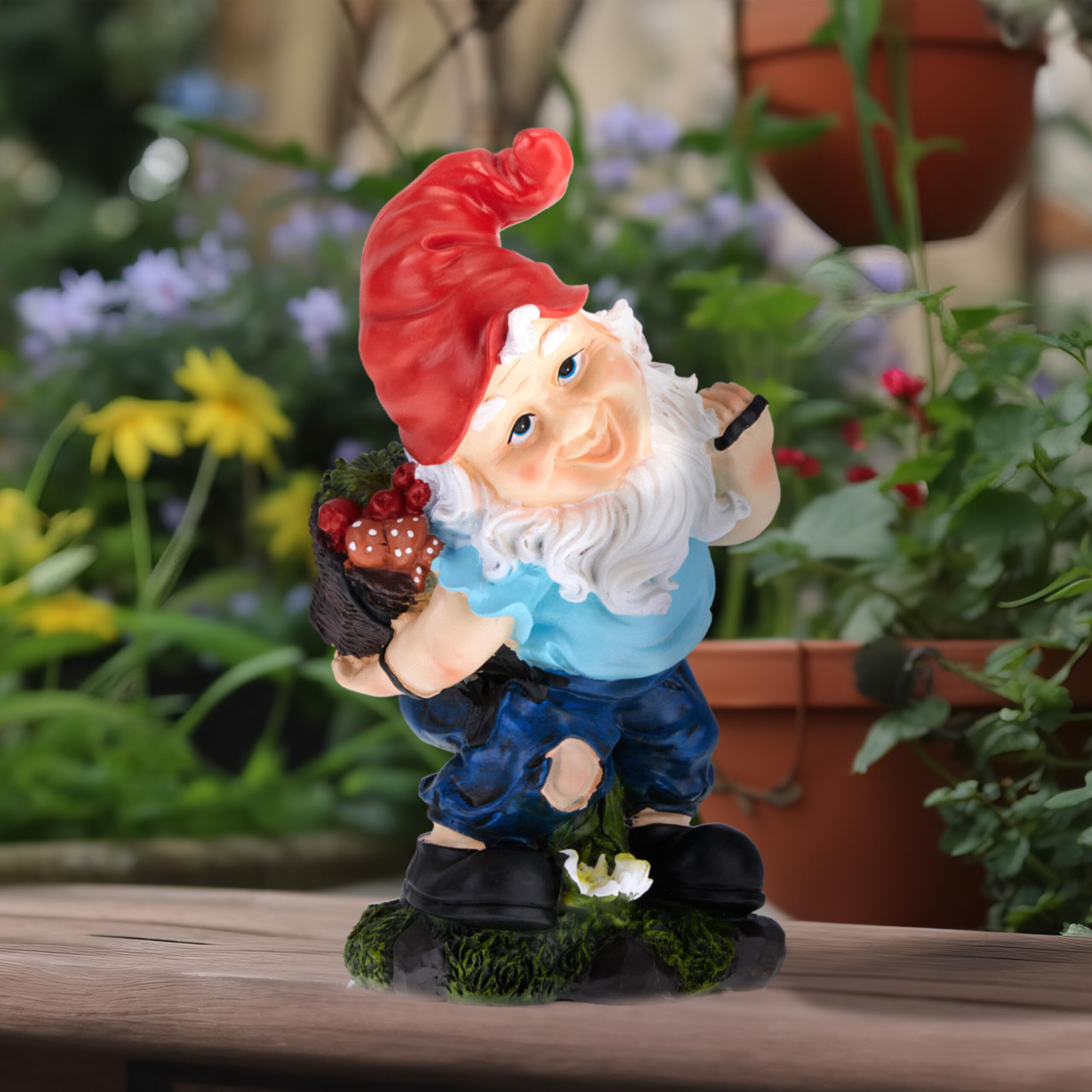 Relaxdays Garden Gnome with Basket, Weatherproof, Frost Resistant, 32 x 17 x 15 cm, Figurine, Polyresin, Multicoloured