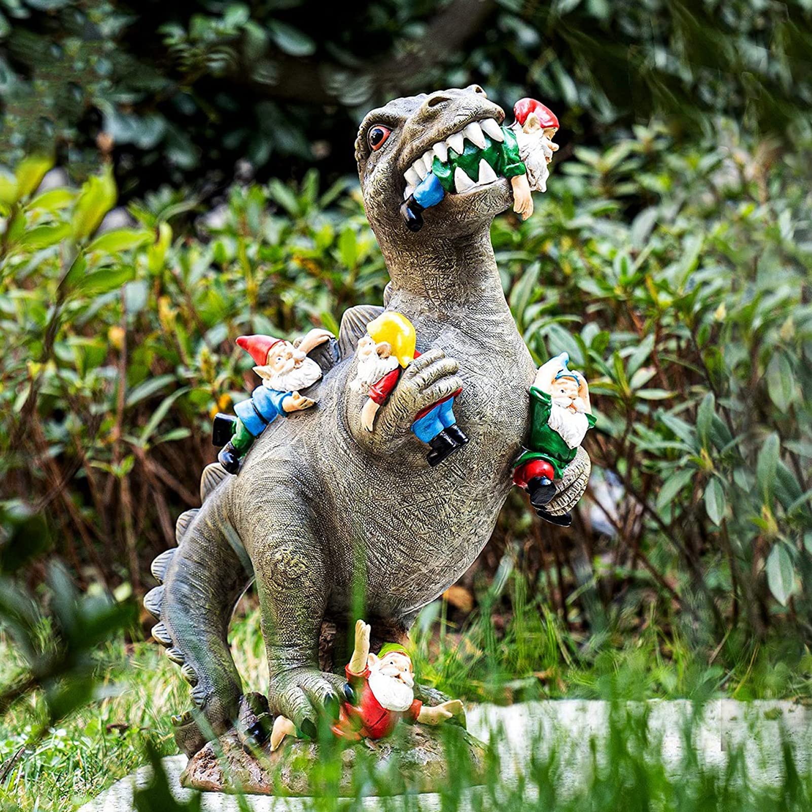 Dinosaur Food Gnomes Garden Statues, Garden Dinosaur Statue, Funny Gnomes Resin Statue Sculpture, Happy Garden Gnome Decoration Garden Sculpture, Outdoor Yard Art Decoration Lawn Decoration (L)