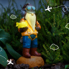 Redwix Pilot Garden Gnome 11.1" x 4.7", Funny Gnome Airplane Yard Decorations Outdoor, Pilot Gifts, Aviation Decor