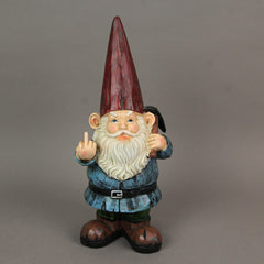 12 Inch High Angry Garden Gnome Holding Pick Axe Decorative Yard Statue - Rude Hand Gesture Indoor/Outdoor Hand-Painted Grumpy Garden Patio or Porch Decor