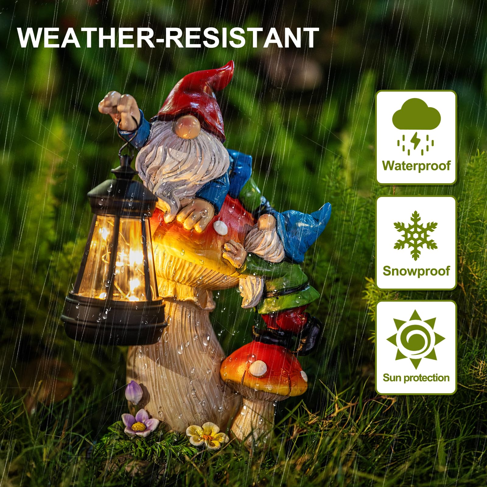 C&Y&G&X Solar Garden Gnome, Mushroom Design with Bright Solar Lantern,Cute Gnome Garden Decor