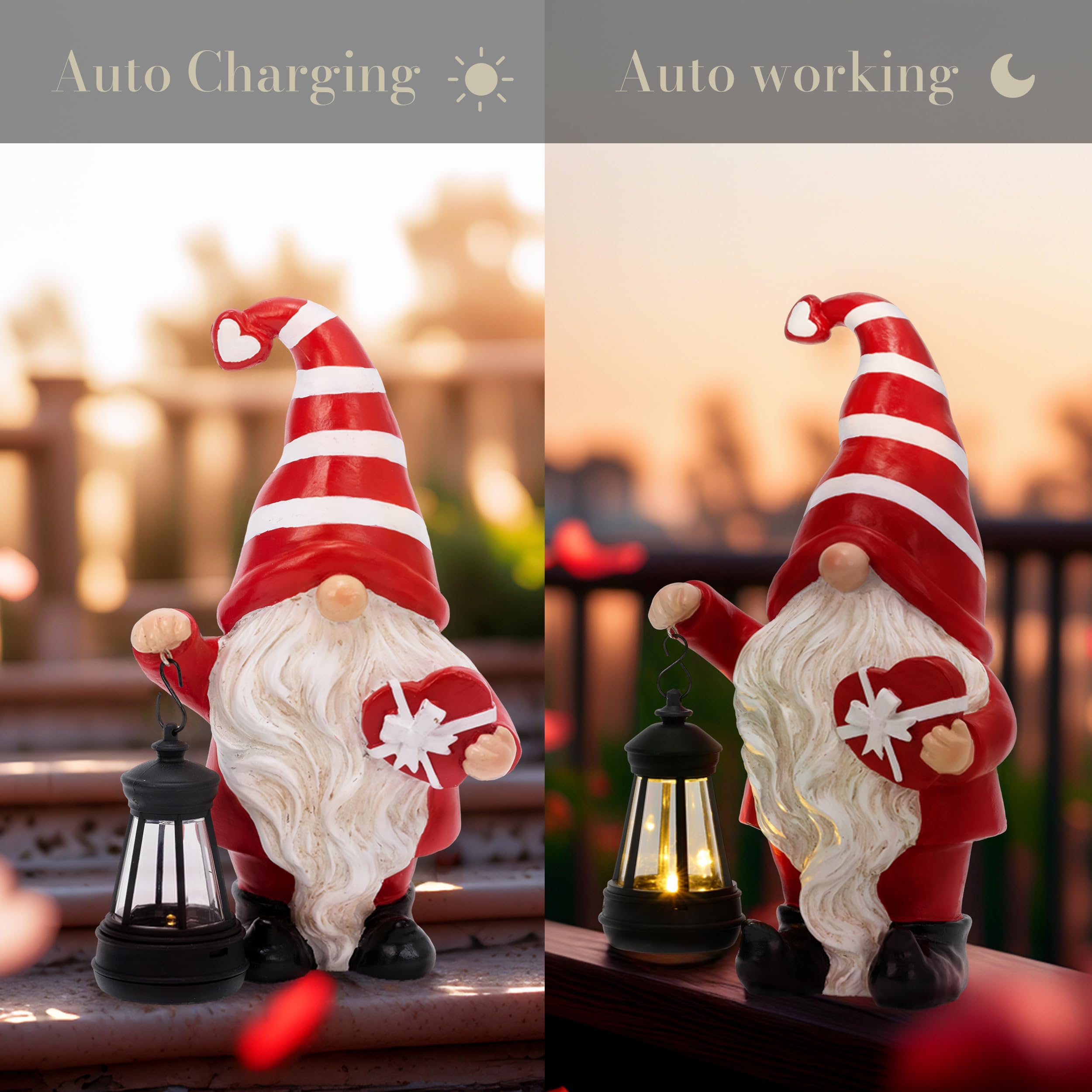 TERESA'S COLLECTIONS Valentines Decorations, Valentines Gonks Gifts, Cute Red Gonks with Solar Lanterns, Waterproof Resin Gnomie Gifts for Wedding Anniversary Party Decor Indoor Outdoor, 20CM
