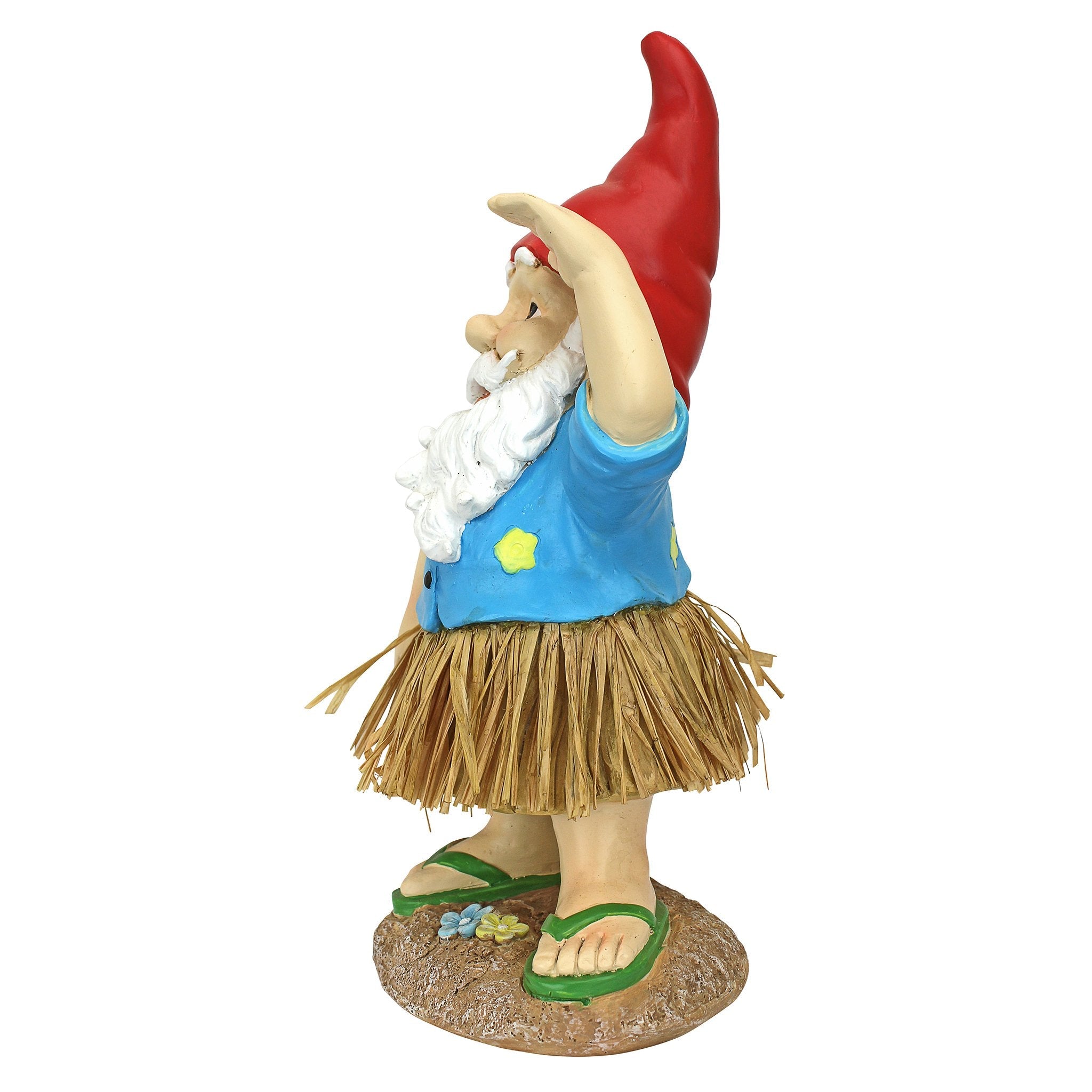 Design Toscano Garden Gnome Statue - Hawaiian Hank Grass Skirt Gnome - Outdoor Garden Gnomes - Funny Lawn Gnome Statues