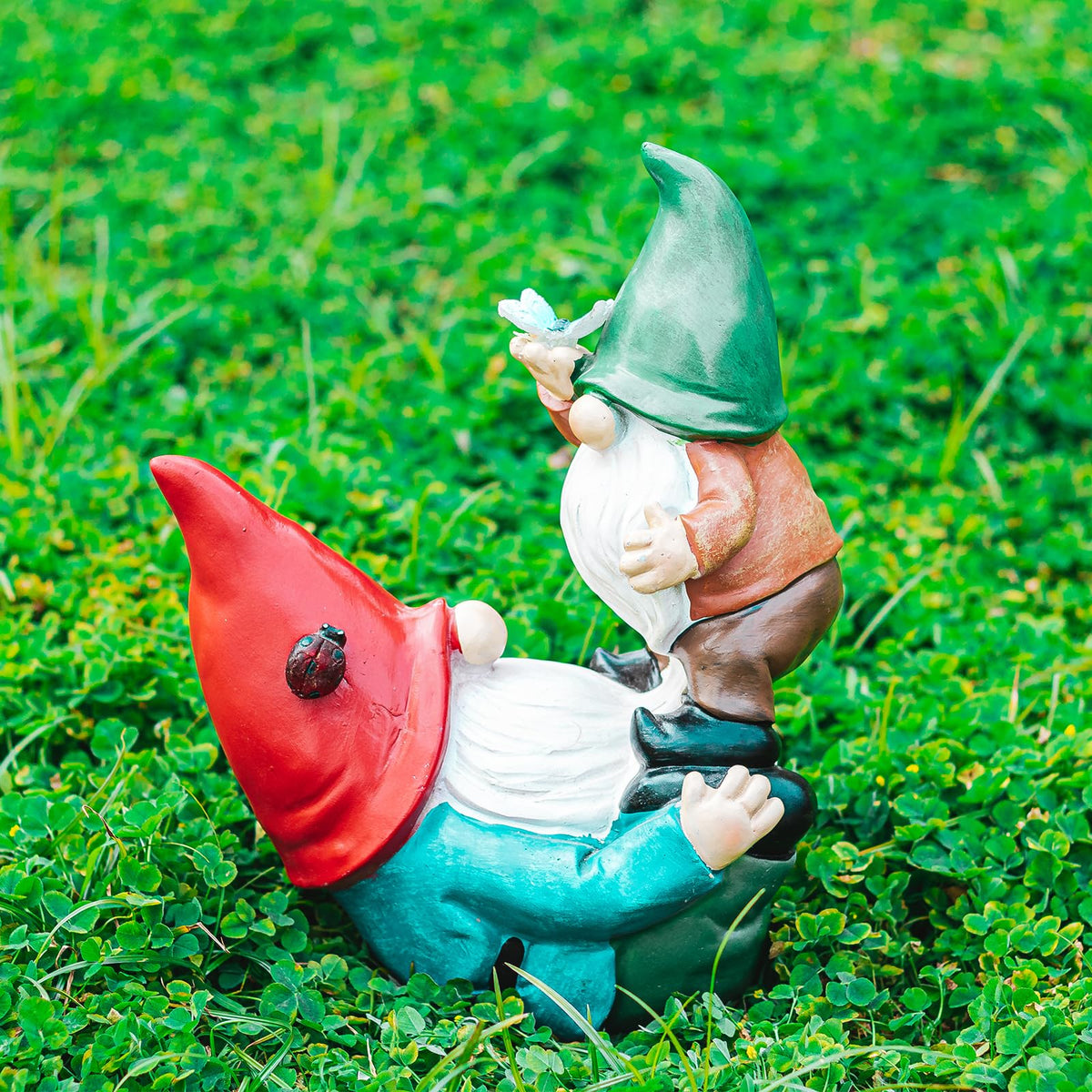 Ovewios Garden Gnomes Statues Outdoor, Funny Gnomes Figurine Playing Together Garden Sculpture& Statues Resin Ornament for Outdoor Patio Yard Lawn Porch Decor