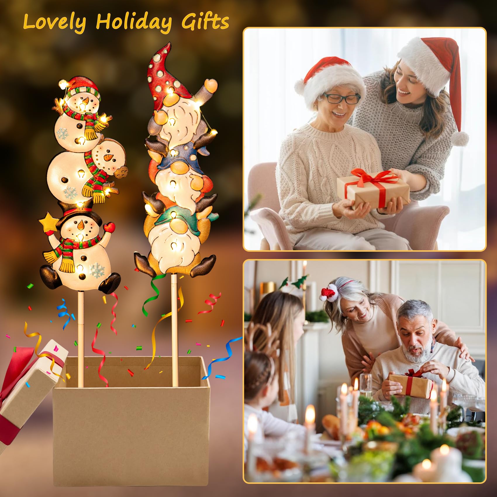 Homeimpro Christmas Solar Outside Decorations Holiday Lights Yard Garden Gnomes Snowman Pathway Stake Lights with 18 LED Waterproof Lawn Outdoor Xmas Gifts for Mom Women (2Pack)