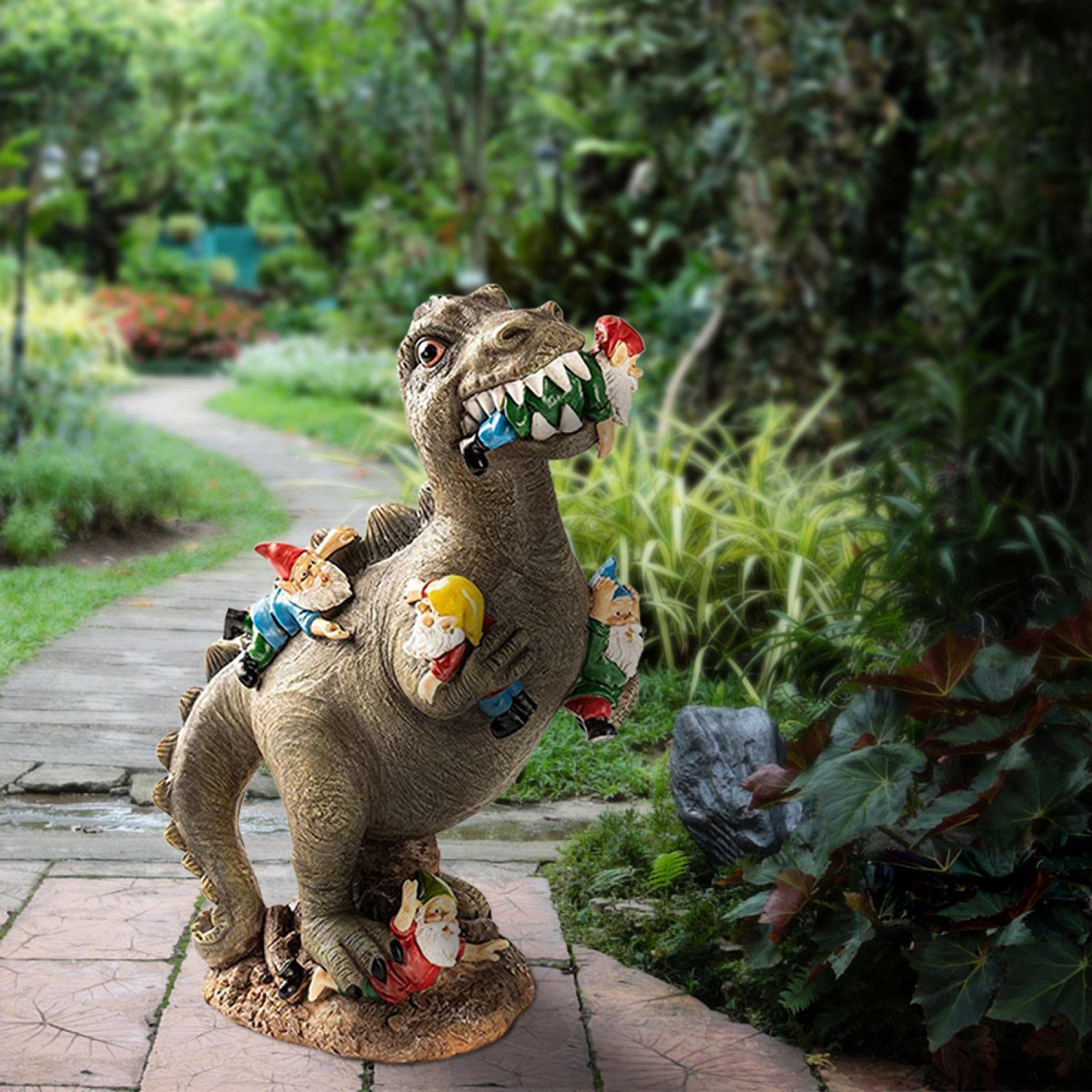 DIYANG Garden Dinosaur Eating Gnomes Statues Funny Gnome Resine Figurines Garden Art Ornaments for Indoor Outdoor Lawn Patio Yard Decor 01