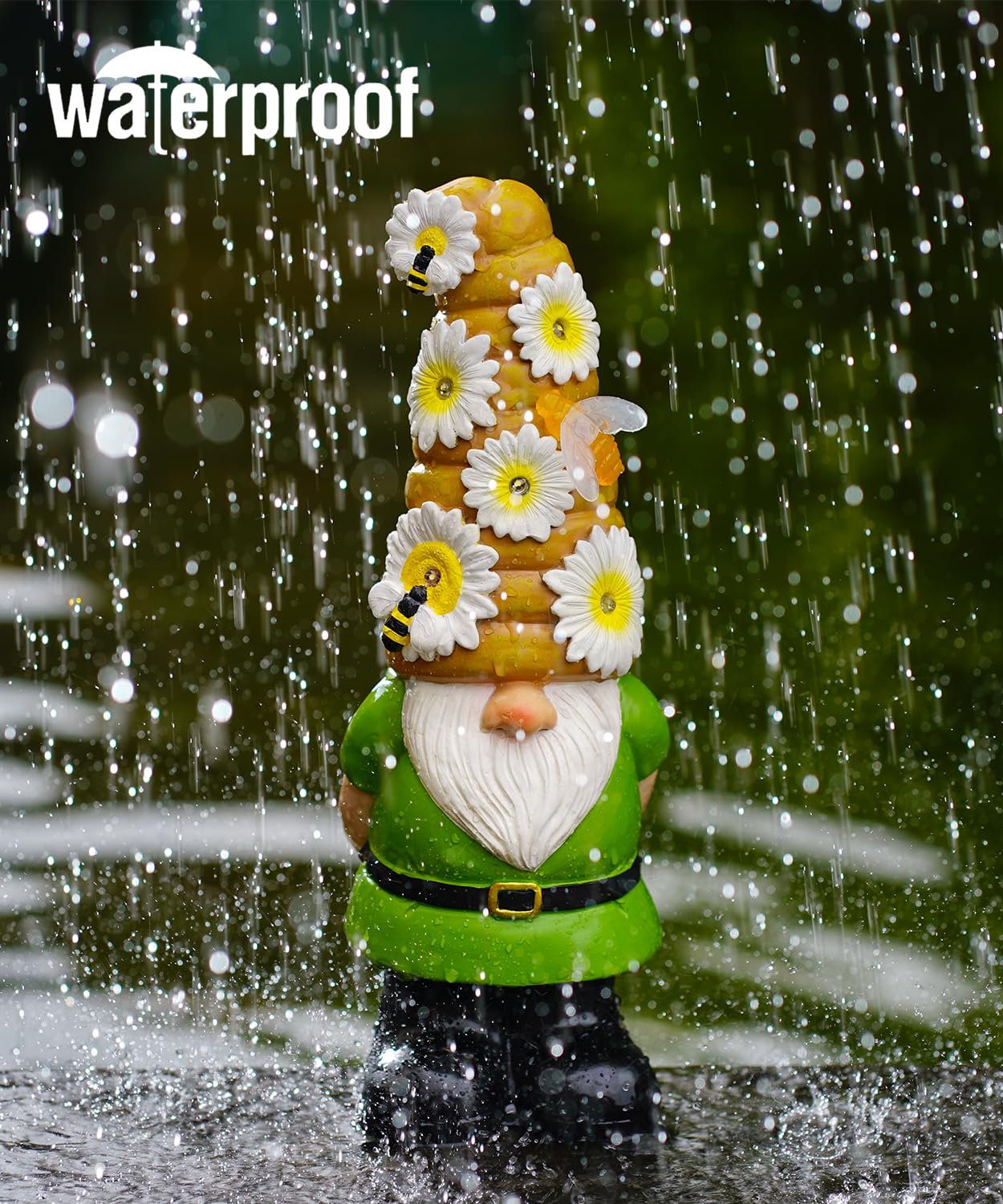Yeomoo Funny Garden Gnomes with Flowers Solar Lights Ornaments: Outdoor Gnome with Bee Solar Decor Gifts for Women Men Mum Birthday