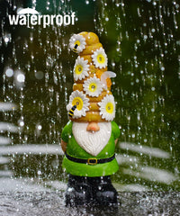 Yeomoo Funny Garden Gnomes with Flowers Solar Lights Ornaments: Outdoor Gnome with Bee Solar Decor Gifts for Women Men Mum Birthday