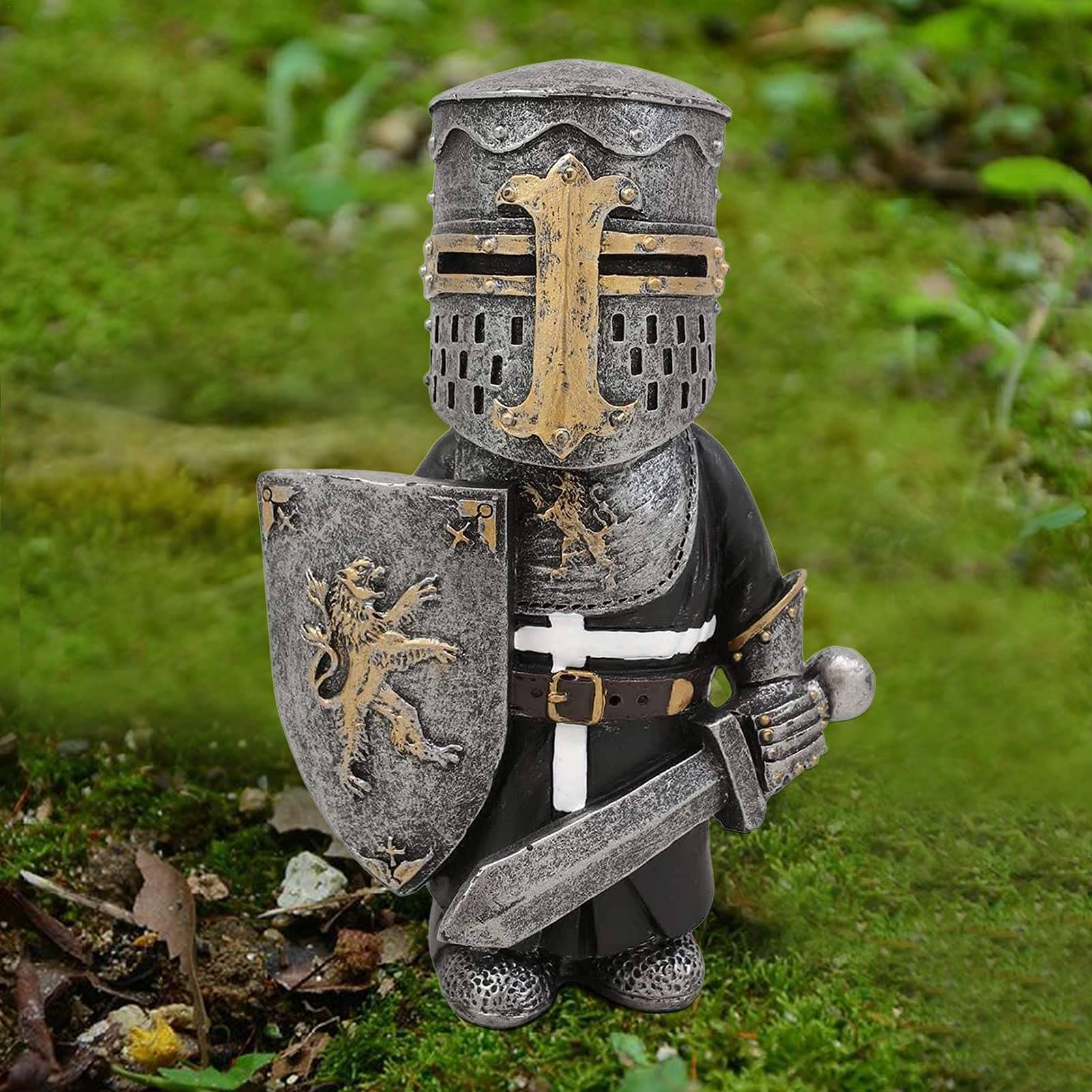 Garden Gnome Guard, Resin Sculpture Ornament Decor, Funny Knights of the Cross Templar Gnome Sculptures Resin Statue, Resin Craft Ornaments for Lawn