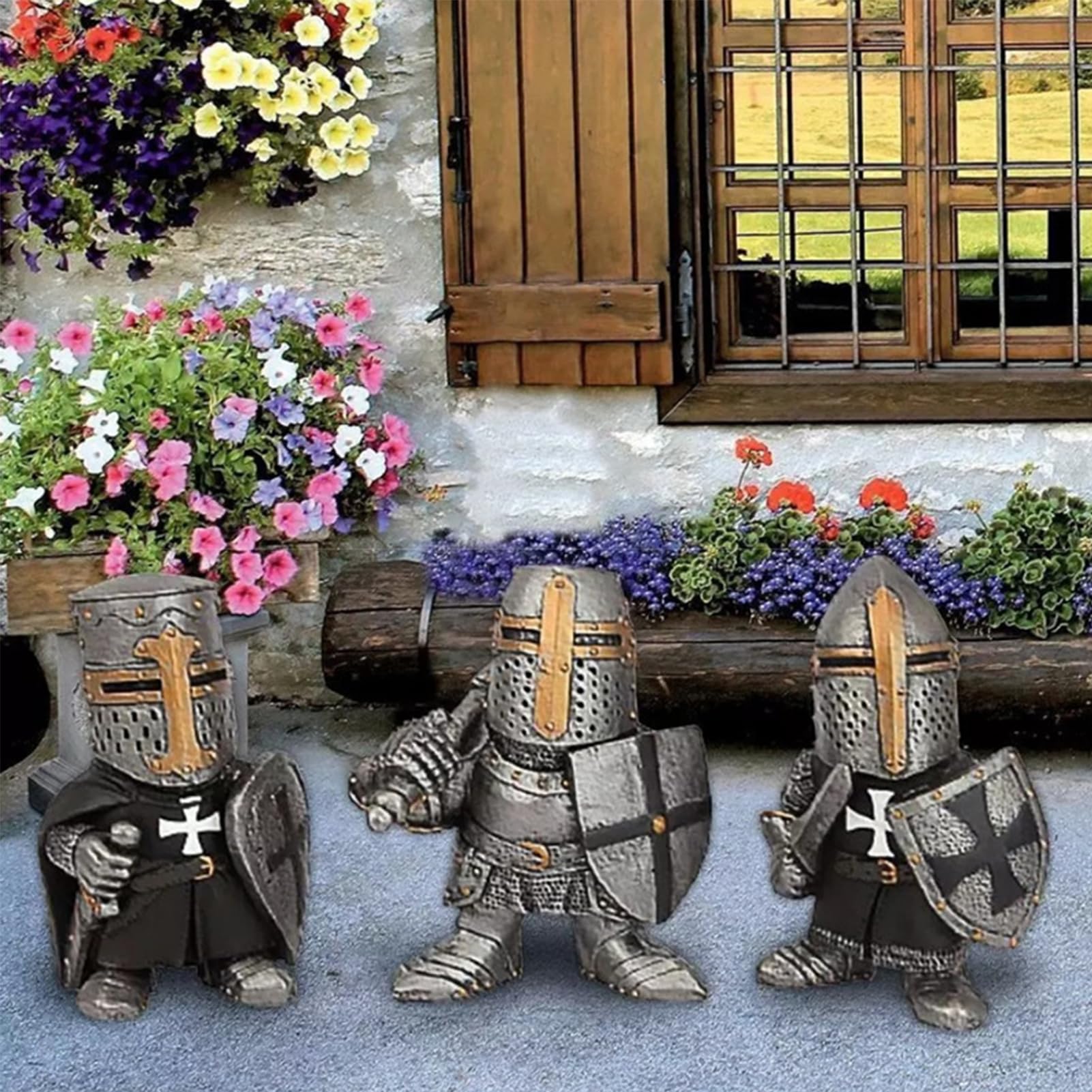 Swtgaah Knight B Garden Gnome Statue Knight Gnome Sculpture Knight Guardian Sculpture Garden Gnome Ornaments Suitable for Gardens, Lawns and Courtyards