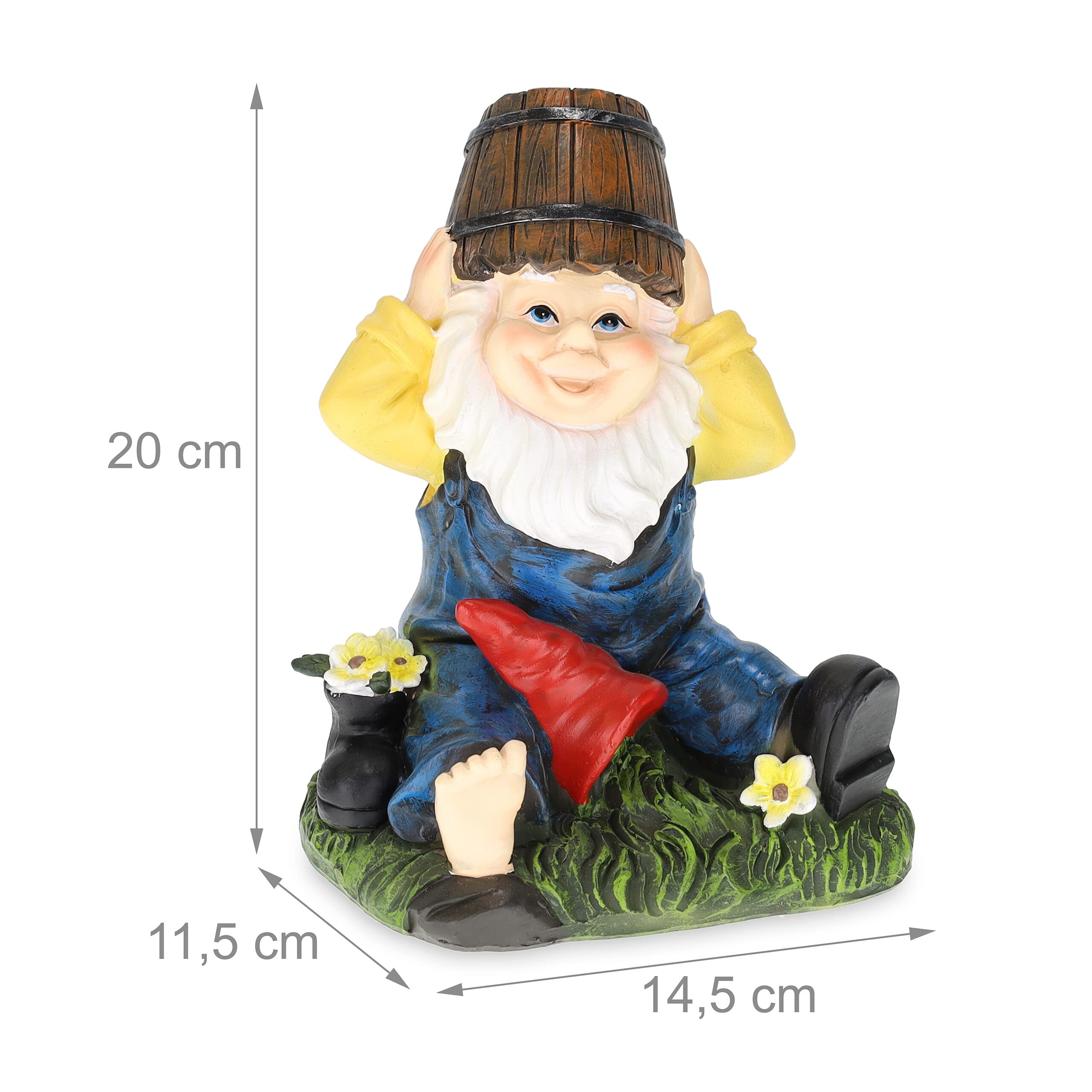 Relaxdays Garden Gnome with Water Bucket, Weatherproof, Frostproof, HxWxD: 20 x 14.5 x 11.5 cm, Garden Figure, Artificial Stone, Colourful