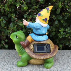 Qyljeiwred Solar Turtles for Outdoors | Solar Turtle Figurine Light with Gnome - Waterproof Tortoise Sculpture for Outdoor Courtyard Poolside Patio Garden Decoration