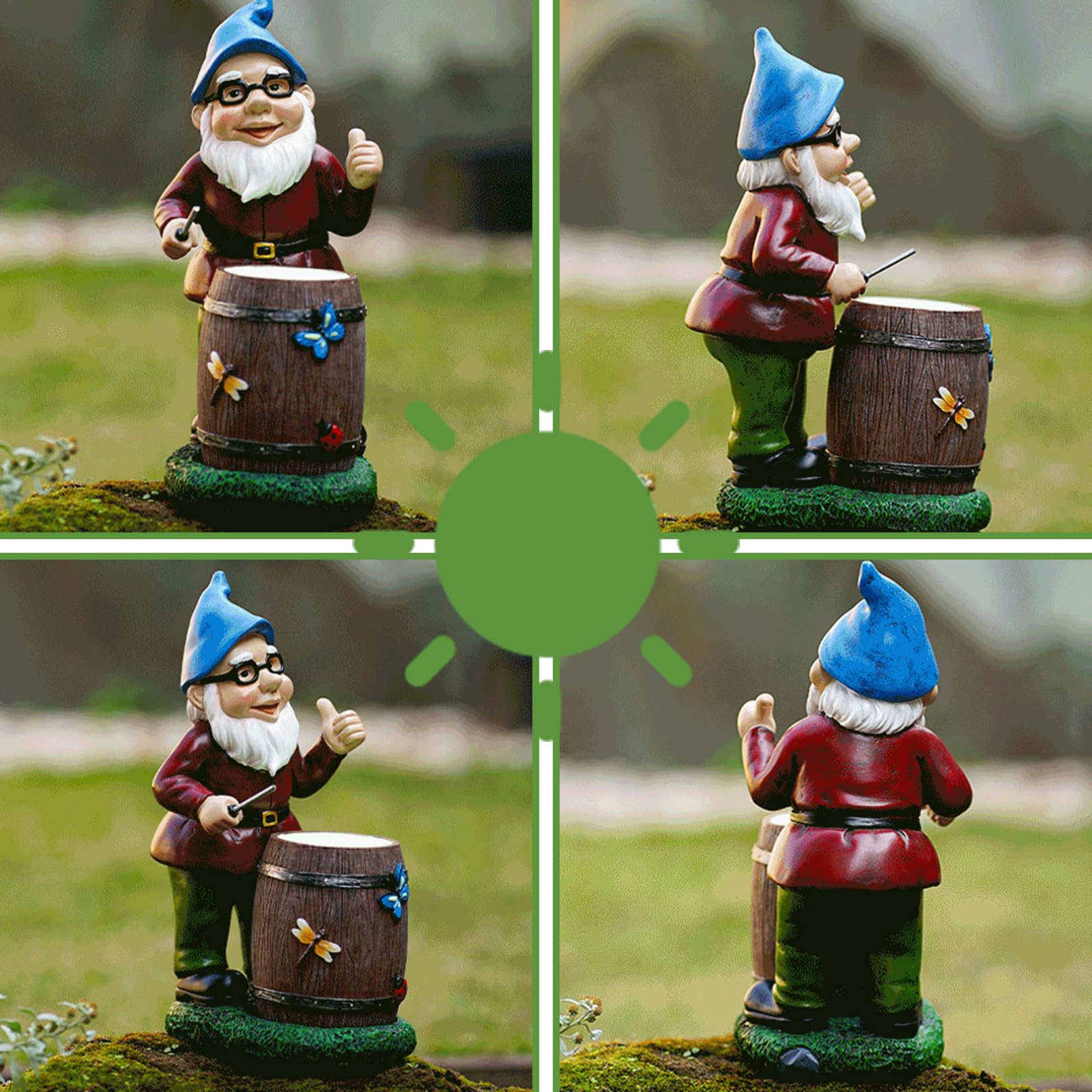 Garden Gnomes Drum Playing Funny Garden Gnomes Luminous Vivid Resin Gnome Gifts Cute Vibrant 9.25in Gnome Decor for Yard Garden Outdoor Garden Ornament