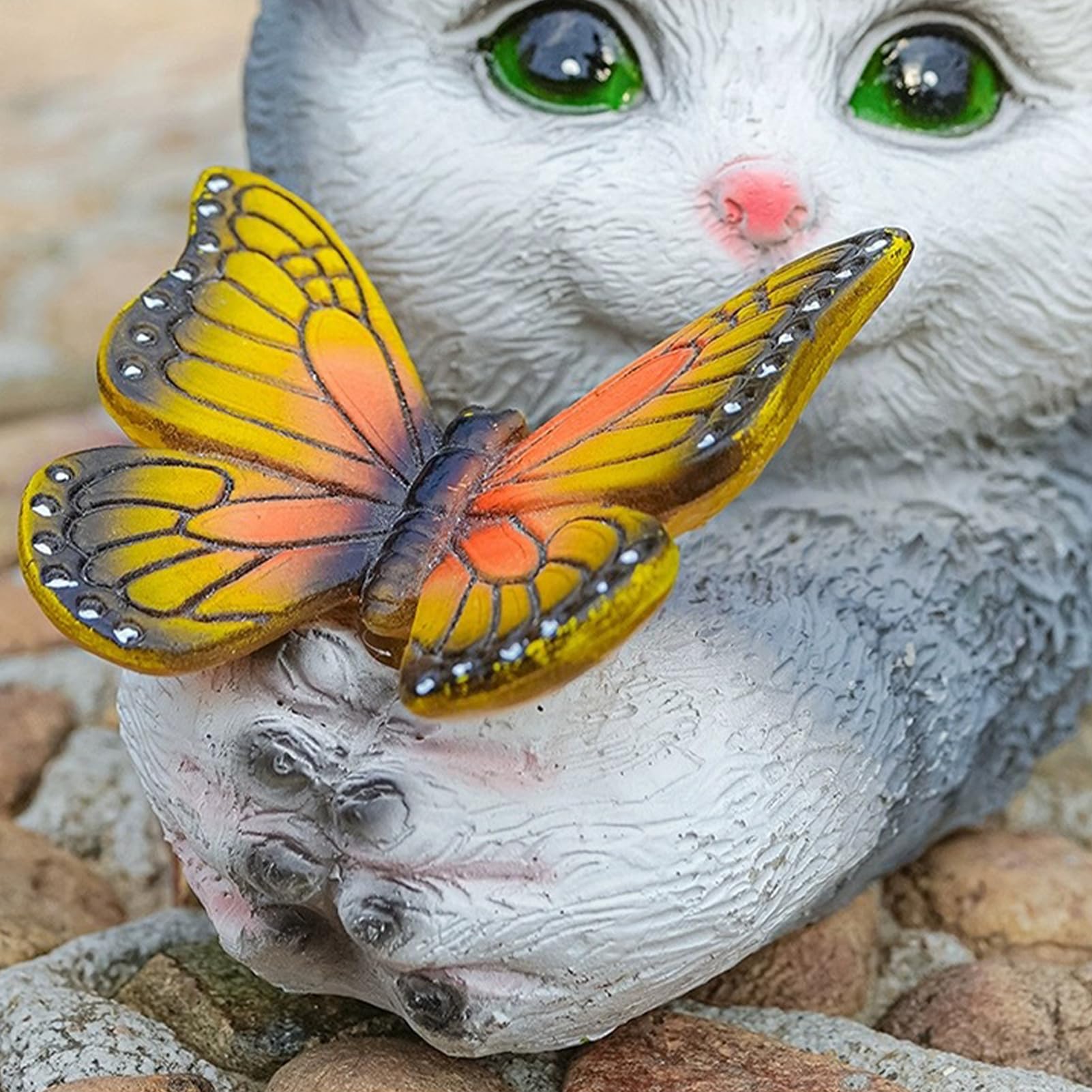 Tuzsocr Solar Powered Cat Statue,Butterfly Solar Lights for Outdoor,Decorative Animal Figurine for Garden,Waterproof Resin Sculpture,LED Lighting,for Lawn,Terrace (Style 1)