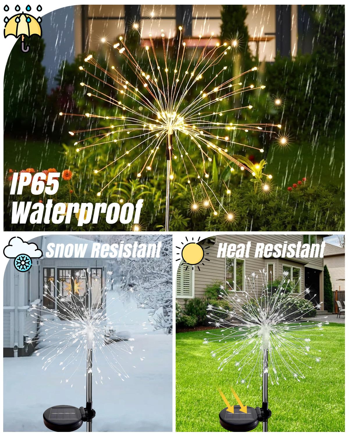 KALAHOL Solar Firework Lights 180 LED 2 Pack, 8 Modes Solar Lights Outdoor Garden IP65 Waterproof, Decoration for Pathway Flowerbed Party Ornaments Yard(Warm White)