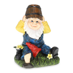 Relaxdays Garden Gnome with Water Bucket, Weatherproof, Frostproof, HxWxD: 20 x 14.5 x 11.5 cm, Garden Figure, Artificial Stone, Colourful