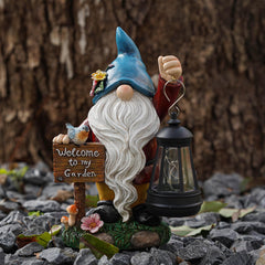 C&Y&G&X Garden Gnome Statue,Outdoor Gnome Decor Solar Lantern Lights and Welcome Sign,Yard Art Decorations, Ideal Housewarming Gift
