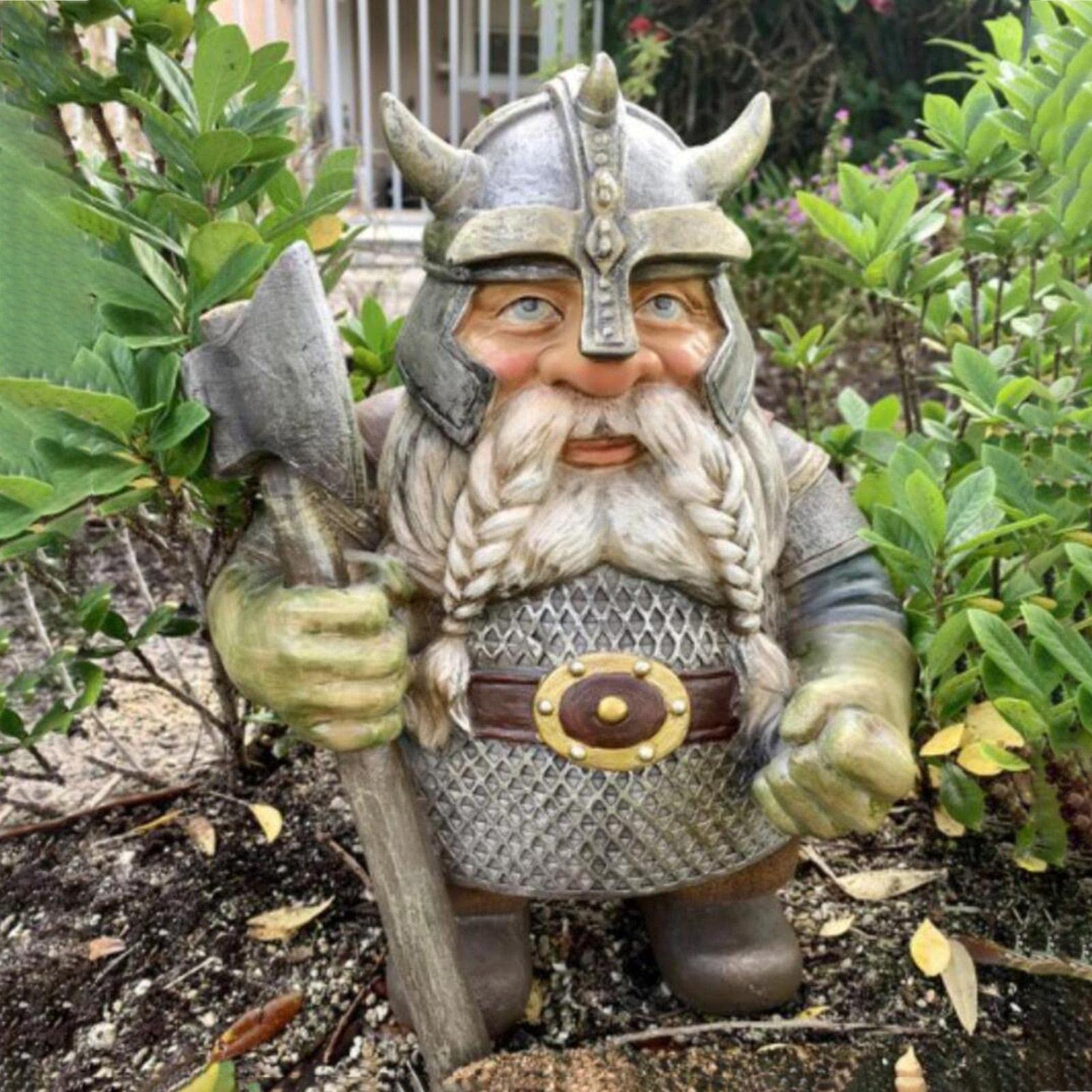 Fowybe Viking Gnome Statue,Resin Garden Ornaments Outdoor,Gnome Craft Sculpture Decor for Home Garden Yard