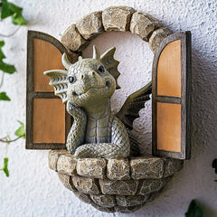 Hxeilzge Courtyard Dragon Sculpture Wall Decoration,Lovely Resin Garden Dragon Statue,Little Dragon Meditating in Front of The Window Art Figurines Decor Ornaments for Patio Yard (Multi)