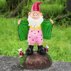 Euiroet 9.6" Funny Gnome Statue,Outdoor Landscape Accent,Large Garden Sculptures & Statue,Whimsical Gnome Patio Figurine for Lawn Ornament,Backyard Decor