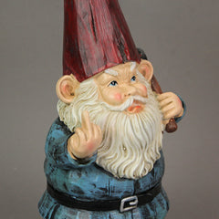 12 Inch High Angry Garden Gnome Holding Pick Axe Decorative Yard Statue - Rude Hand Gesture Indoor/Outdoor Hand-Painted Grumpy Garden Patio or Porch Decor