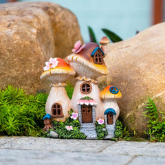 Candieslife Solar Garden Statue Lights Mushroom Fairy House Figurine, Outdoor Memorial Garden Ornaments Gift Waterproof Decoration for Outside Patio Yard Lawn Decor